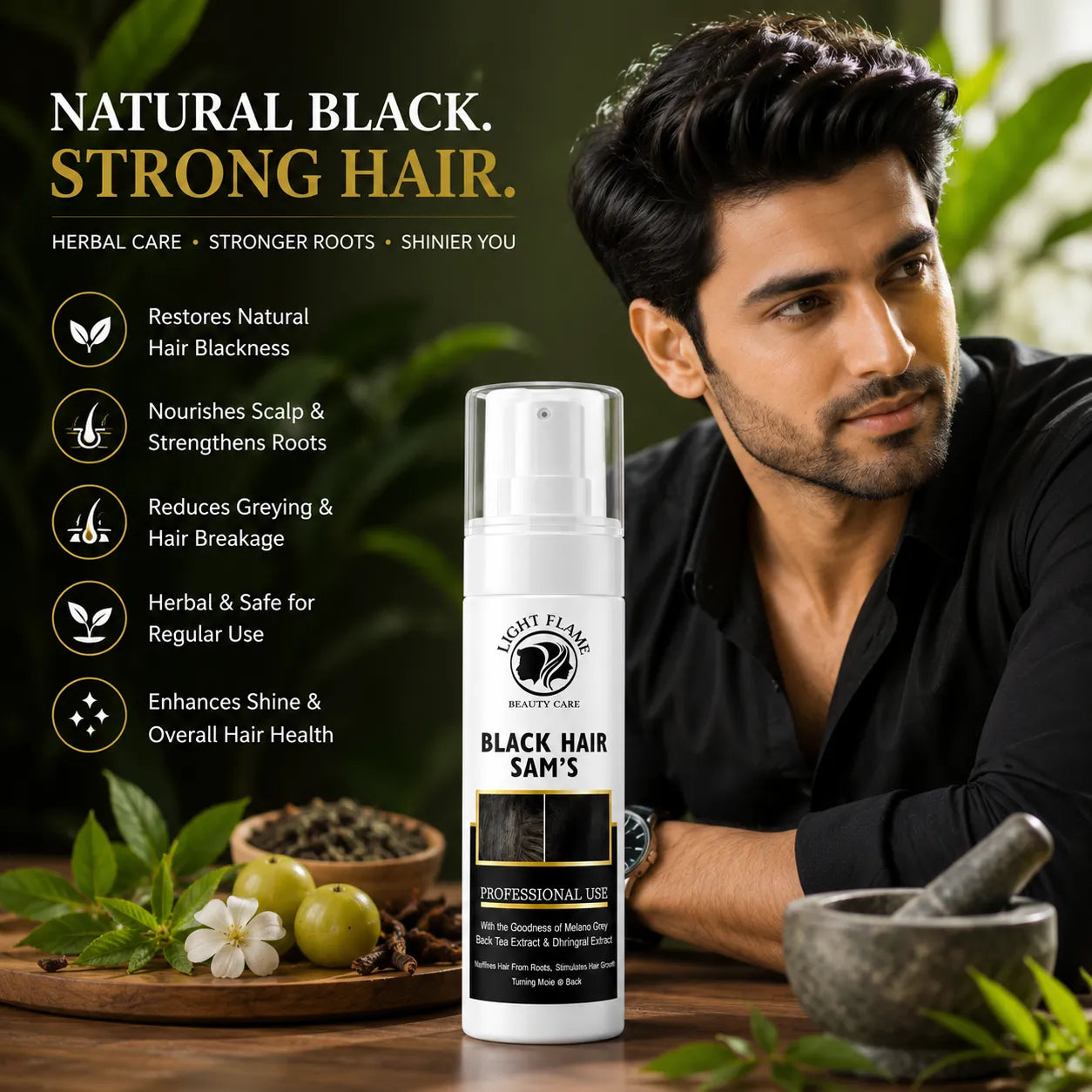 Light Flame Black Hair Sem’s | Natural Hair Blackening & Shine Solution(Pack 2)