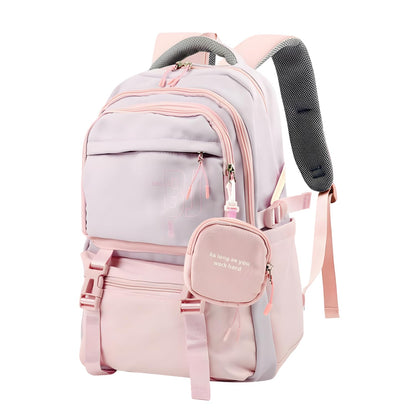 FWQPRA Girls Backpack School Backpack with Small Zipper Pouch Fashion Nylon with Padded Shoulder Straps & Handle Design Multi Compartment Large for School,Camping,Travel