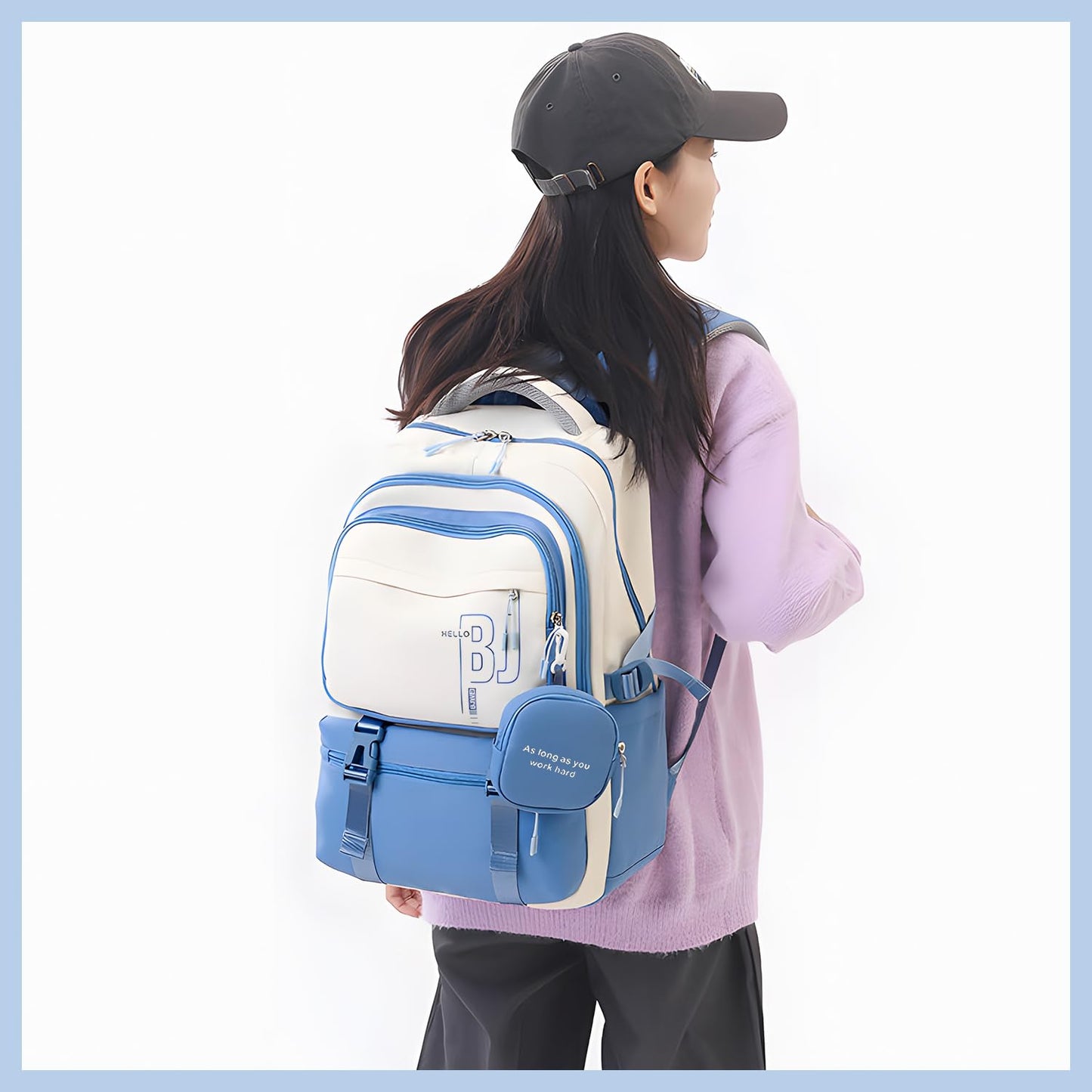 FWQPRA Girls Backpack School Backpack with Small Zipper Pouch Fashion Nylon with Padded Shoulder Straps & Handle Design Multi Compartment Large for School,Camping,Travel