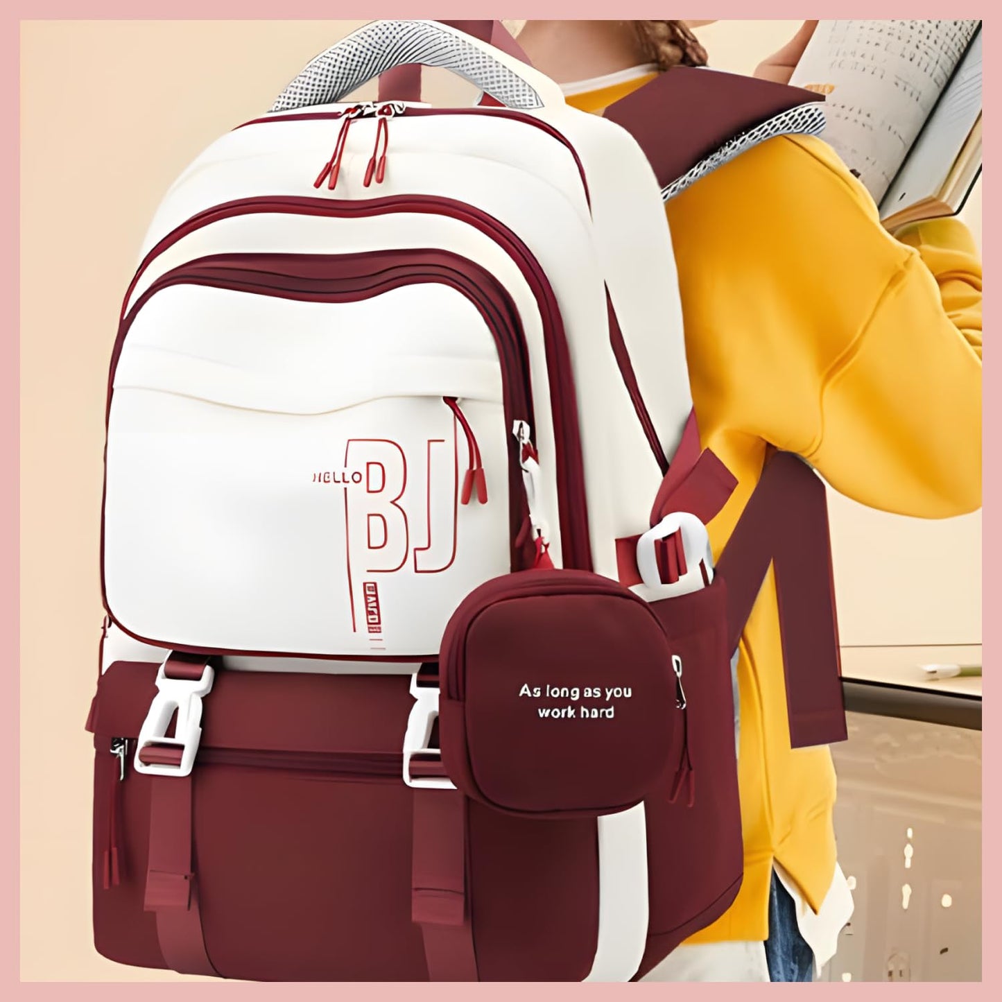 FWQPRA Girls Backpack School Backpack with Small Zipper Pouch Fashion Nylon with Padded Shoulder Straps & Handle Design Multi Compartment Large for School,Camping,Travel