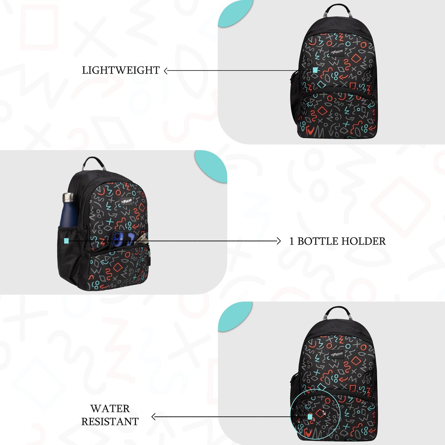 F Gear Brio Kids Backpack|Water-Resistant Polyester|2 Spacious Compartments with Front Pocket & Bottle Holder Adjustable Shoulder Straps|Durable YKK Zippers