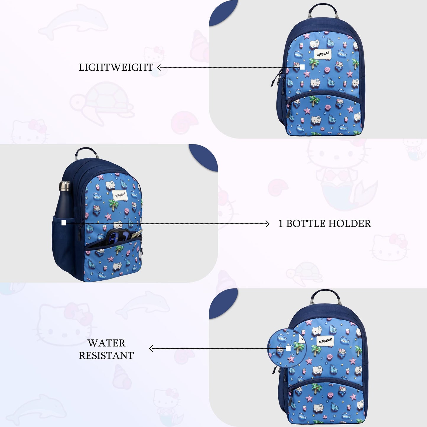 F Gear Brio Kids Backpack|Water-Resistant Polyester|2 Spacious Compartments with Front Pocket & Bottle Holder Adjustable Shoulder Straps|Durable YKK Zippers