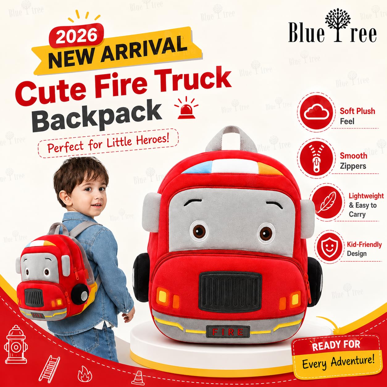 Cute Vehicle Design Backpack for Kids, Boys, Age 1-6 Years