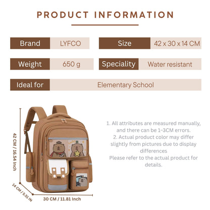 Capybara School Backpack for Boys & Girls, Large Capacity, Durable, Multi-Pocket Bag with Comfortable Shoulder Straps for Kids, Pre-School and Elementary School for upto 3rd Std