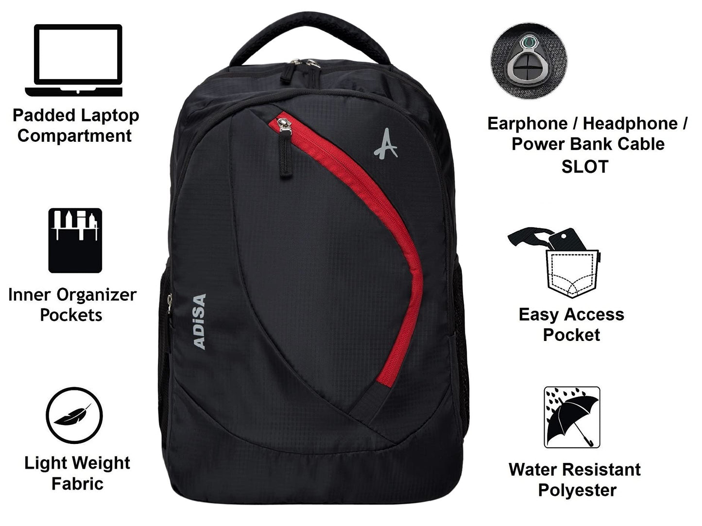 ADISA Laptop Backpack for Men and Boys - College Bag with Padded Laptop Compartment upto 15.6 inch for Office, Travel, School - Casual Laptop Bag Pack