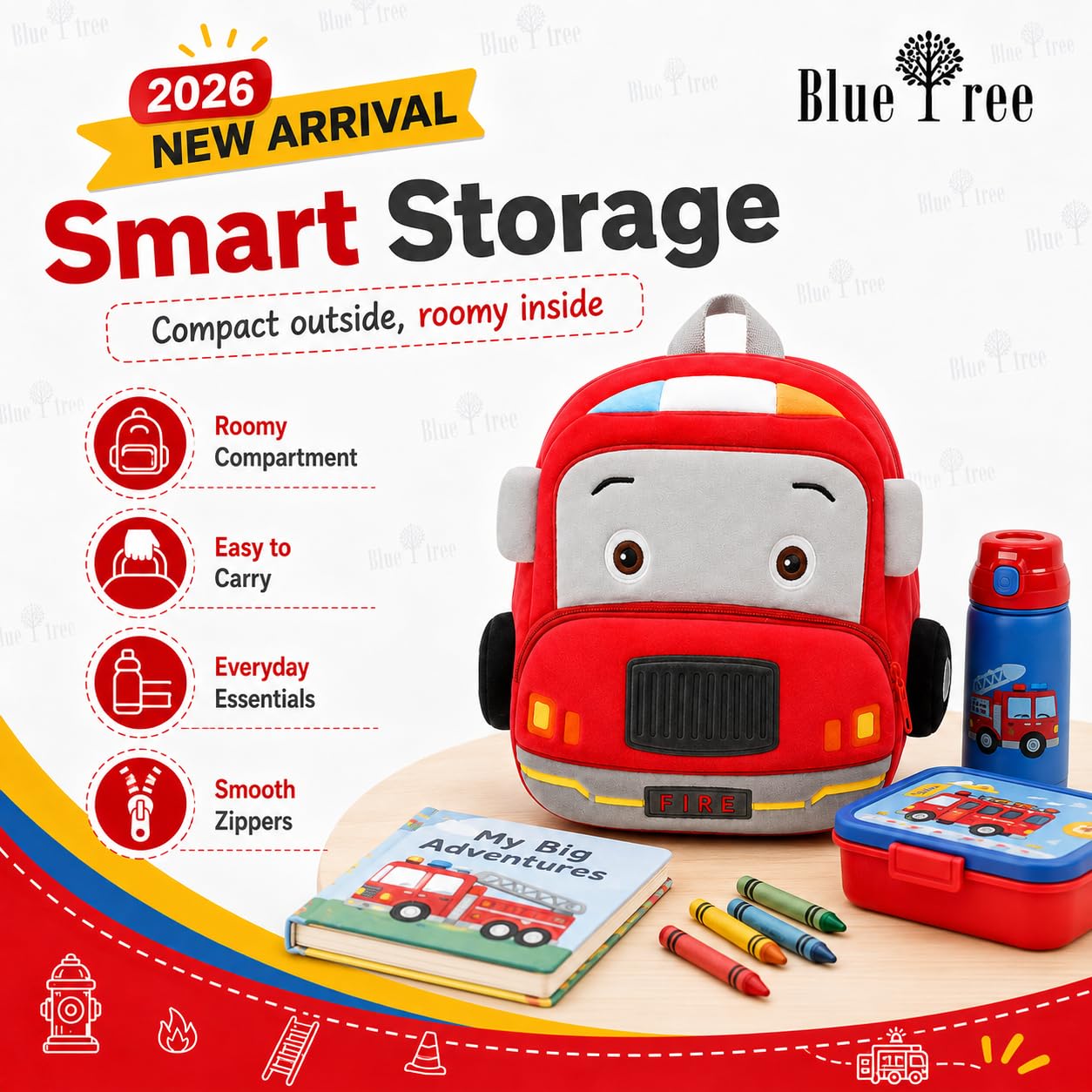 Cute Vehicle Design Backpack for Kids, Boys, Age 1-6 Years