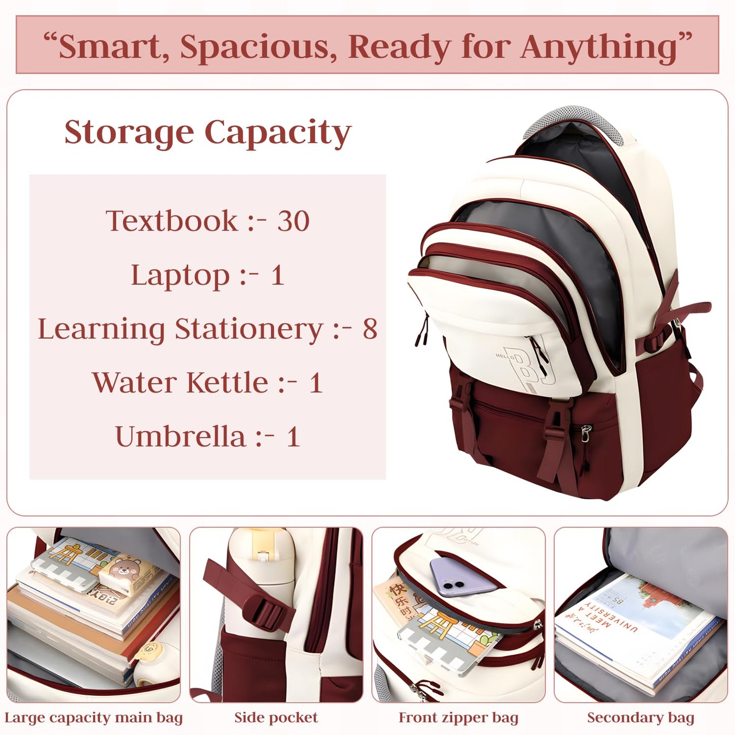 FWQPRA Girls Backpack School Backpack with Small Zipper Pouch Fashion Nylon with Padded Shoulder Straps & Handle Design Multi Compartment Large for School,Camping,Travel