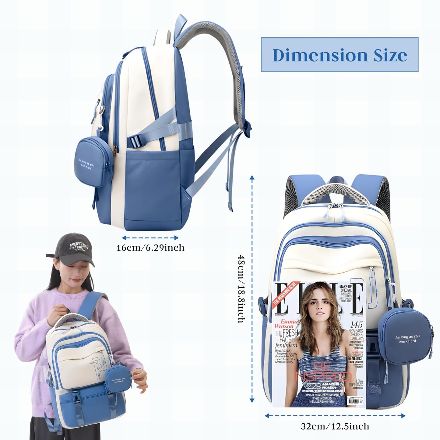 FWQPRA Girls Backpack School Backpack with Small Zipper Pouch Fashion Nylon with Padded Shoulder Straps & Handle Design Multi Compartment Large for School,Camping,Travel