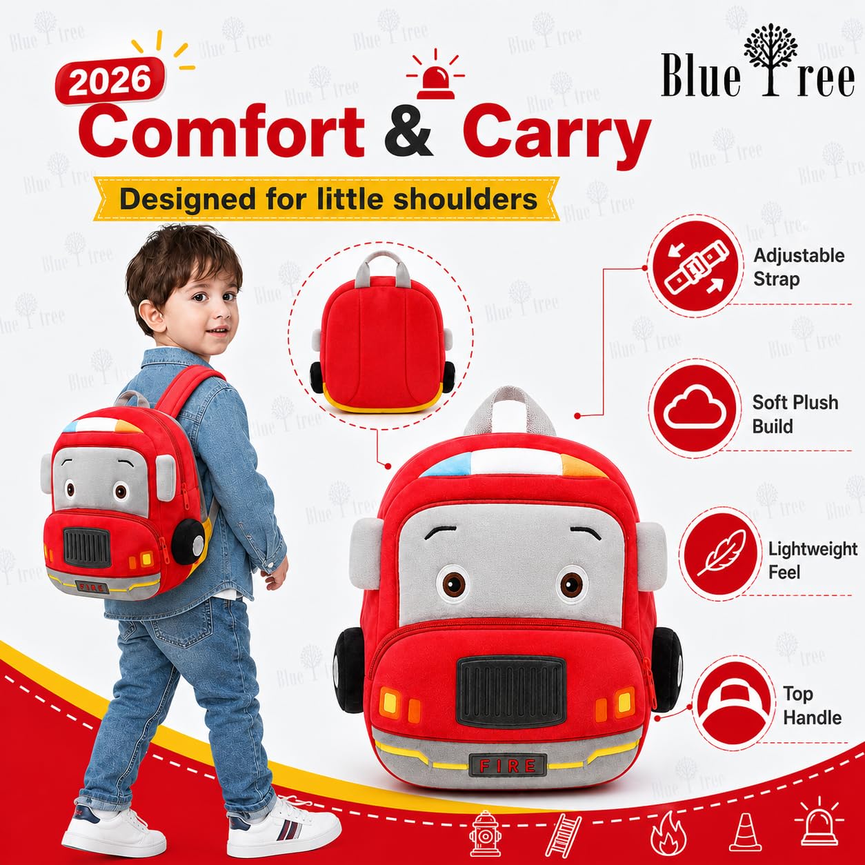 Cute Vehicle Design Backpack for Kids, Boys, Age 1-6 Years