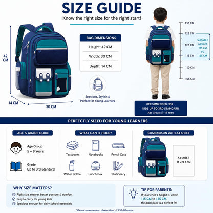 Capybara School Backpack for Boys & Girls, Large Capacity, Durable, Multi-Pocket Bag with Comfortable Shoulder Straps for Kids, Pre-School and Elementary School for upto 3rd Std