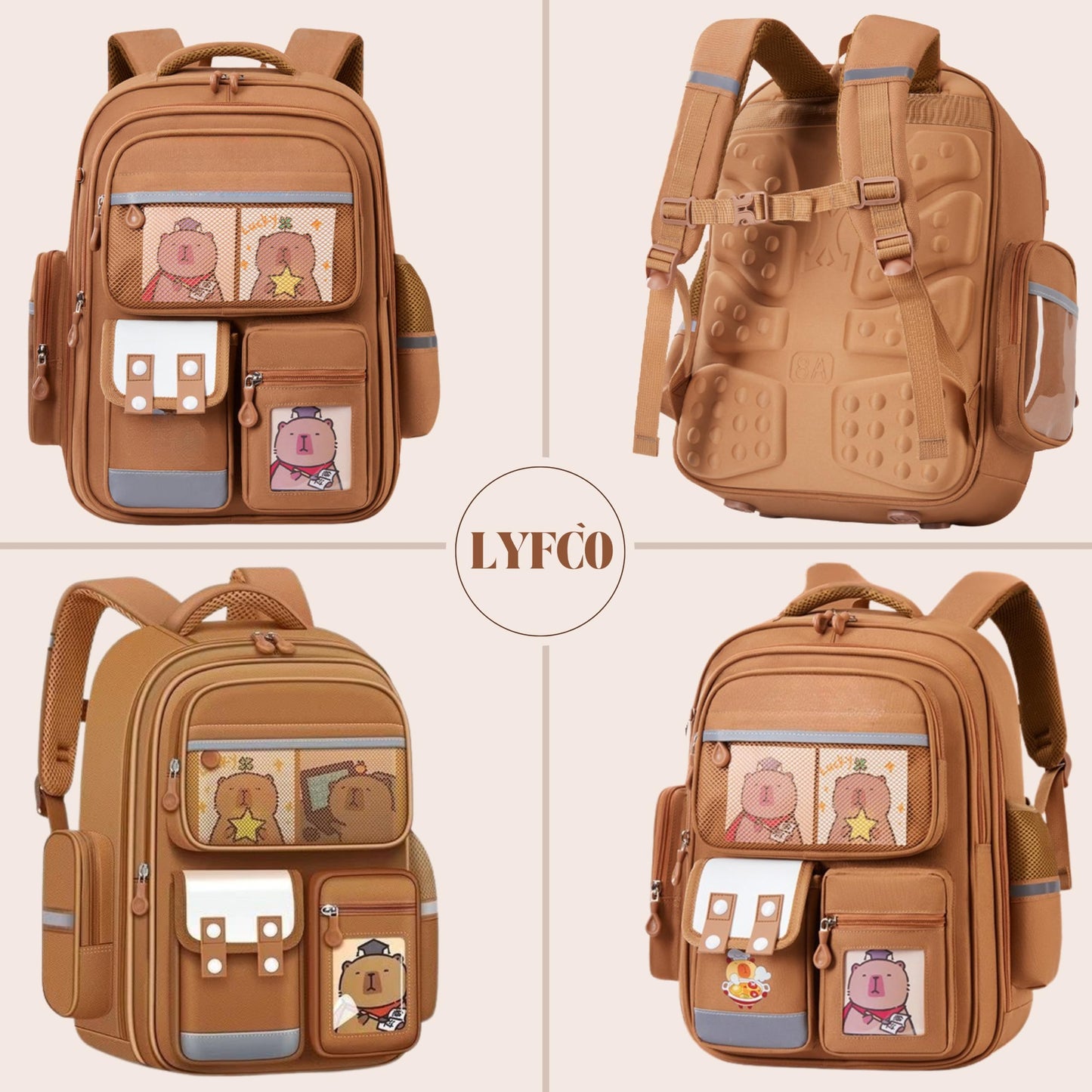 Capybara School Backpack for Boys & Girls, Large Capacity, Durable, Multi-Pocket Bag with Comfortable Shoulder Straps for Kids, Pre-School and Elementary School for upto 3rd Std