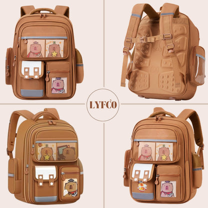 Capybara School Backpack for Boys & Girls, Large Capacity, Durable, Multi-Pocket Bag with Comfortable Shoulder Straps for Kids, Pre-School and Elementary School for upto 3rd Std