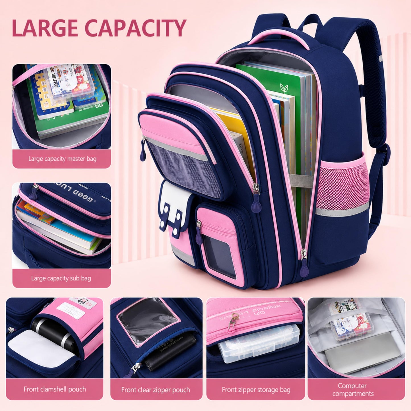 Capybara School Backpack for Boys & Girls, Large Capacity, Durable, Multi-Pocket Bag with Comfortable Shoulder Straps for Kids, Pre-School and Elementary School for upto 3rd Std
