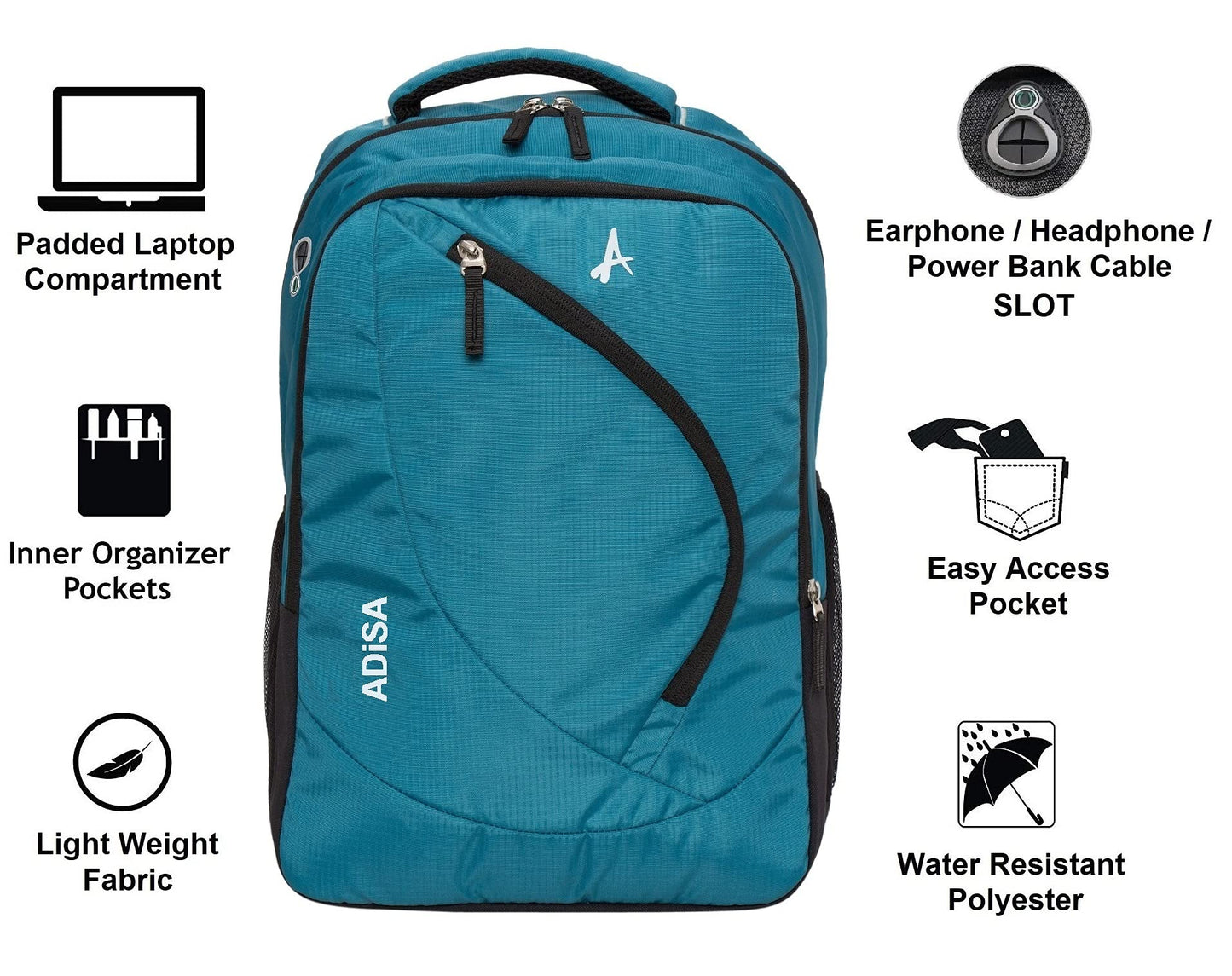 ADISA Laptop Backpack for Men and Boys - College Bag with Padded Laptop Compartment upto 15.6 inch for Office, Travel, School - Casual Laptop Bag Pack