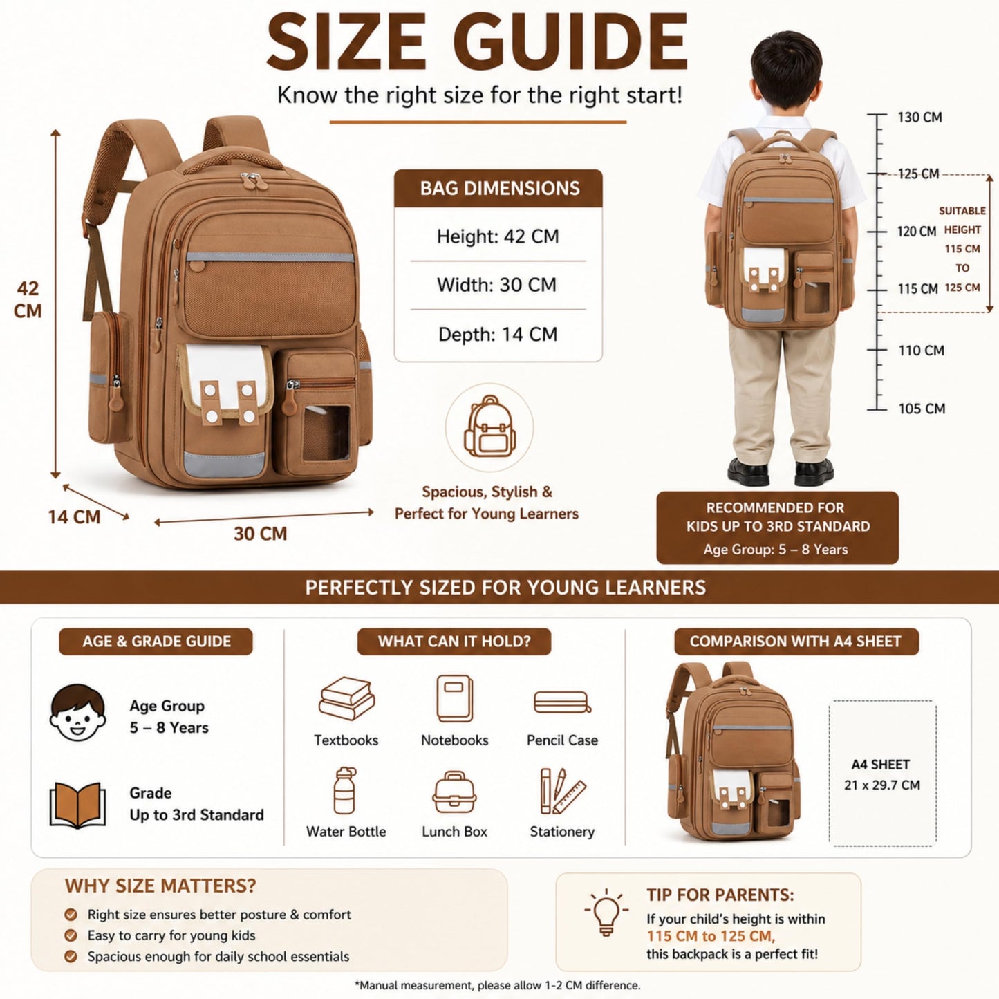 Capybara School Backpack for Boys & Girls, Large Capacity, Durable, Multi-Pocket Bag with Comfortable Shoulder Straps for Kids, Pre-School and Elementary School for upto 3rd Std