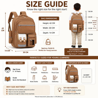 Capybara School Backpack for Boys & Girls, Large Capacity, Durable, Multi-Pocket Bag with Comfortable Shoulder Straps for Kids, Pre-School and Elementary School for upto 3rd Std