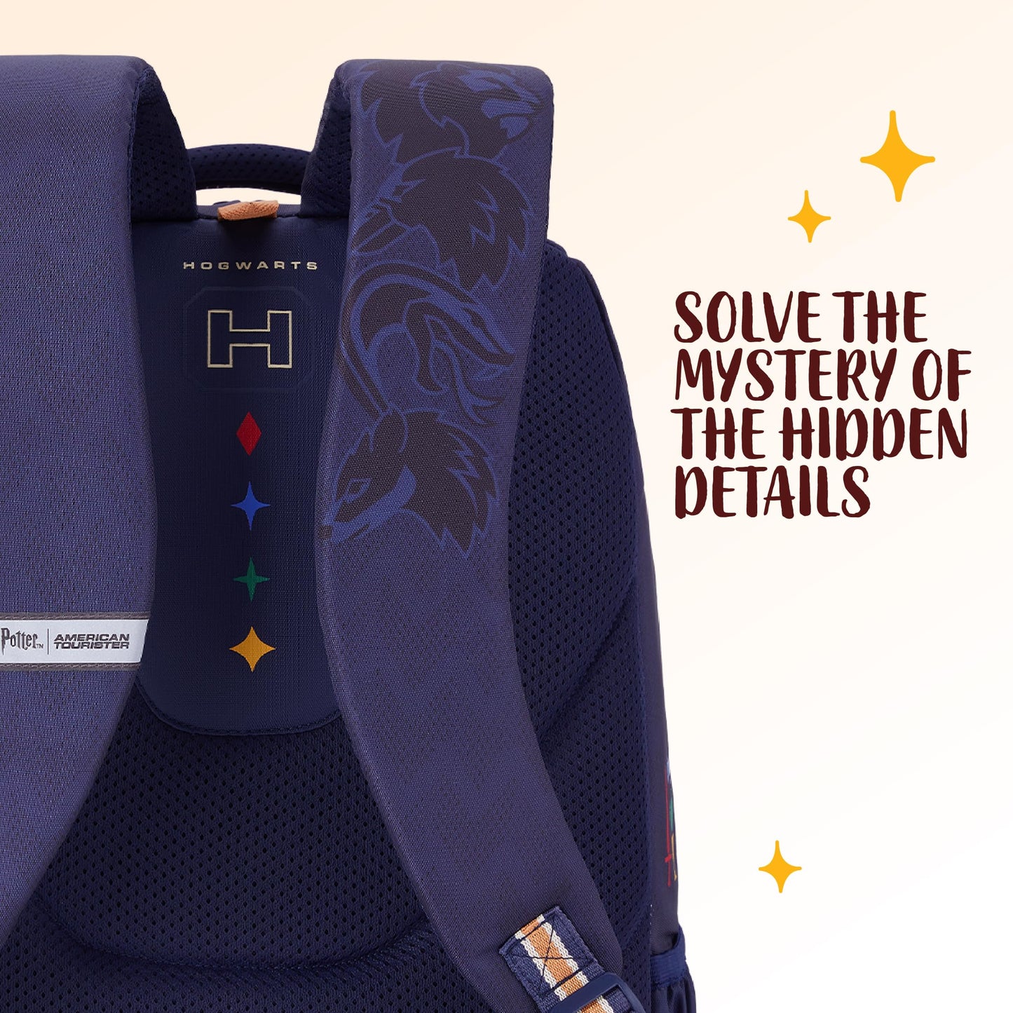Harry Potter x American Tourister Hogwart Illustration Backpack | 33L School Bag for Girl and Boy | Multiple Compartment |AT Playunique - Harry's Specks Charm Puller | Beige | 1 Year Global Warranty