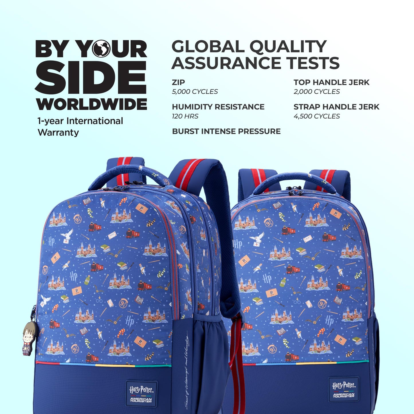 Harry Potter x American Tourister Hogwart Illustration Backpack | 33L School Bag for Girl and Boy | Multiple Compartment |AT Playunique - Harry's Specks Charm Puller | Beige | 1 Year Global Warranty