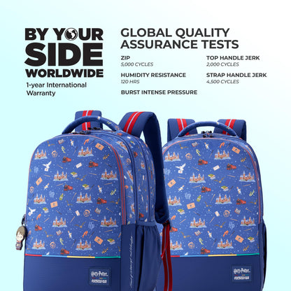 Harry Potter x American Tourister Hogwart Illustration Backpack | 33L School Bag for Girl and Boy | Multiple Compartment |AT Playunique - Harry's Specks Charm Puller | Beige | 1 Year Global Warranty